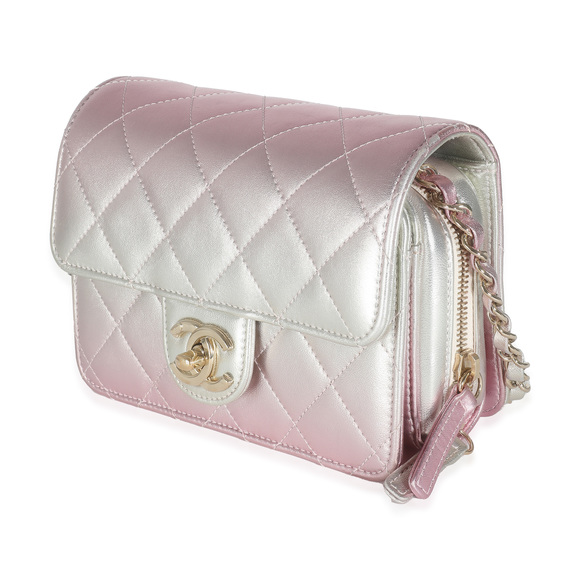 Chanel Gold Pink Ombre Metallic Lambskin Like A Wallet Flap Bag - Picture 4 of 8